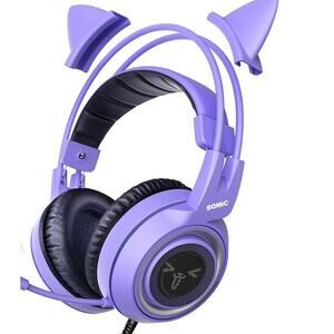 SOMIC G951S Purple Gaming Headset Cat Ear Mic PS5 Xbox PC 3.5mm Noise Cancel